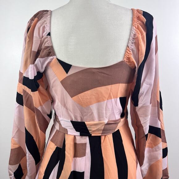 Anthropologie Hutch New Geo Wrap Mini Dress XS Petite Long Puff Sleeves V Neck - Picture 9 of 14